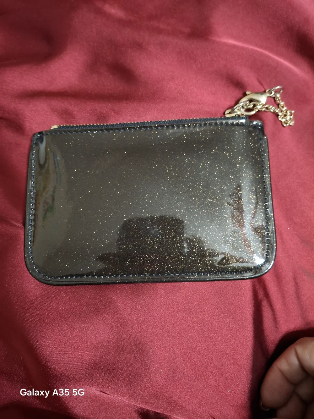 kate spade Brown Glitter Patent Leather Zip Top Coin Pouch